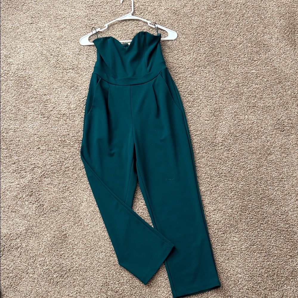 Express Dark Teal Strapless Jumpsuit